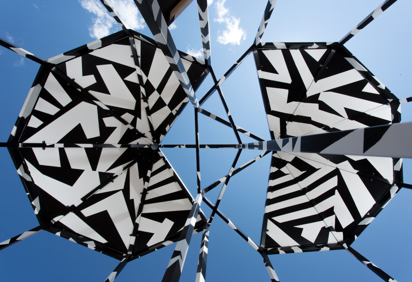 birds eye view of double gazebo art installation seen in the Varley Art Gallery courtyard